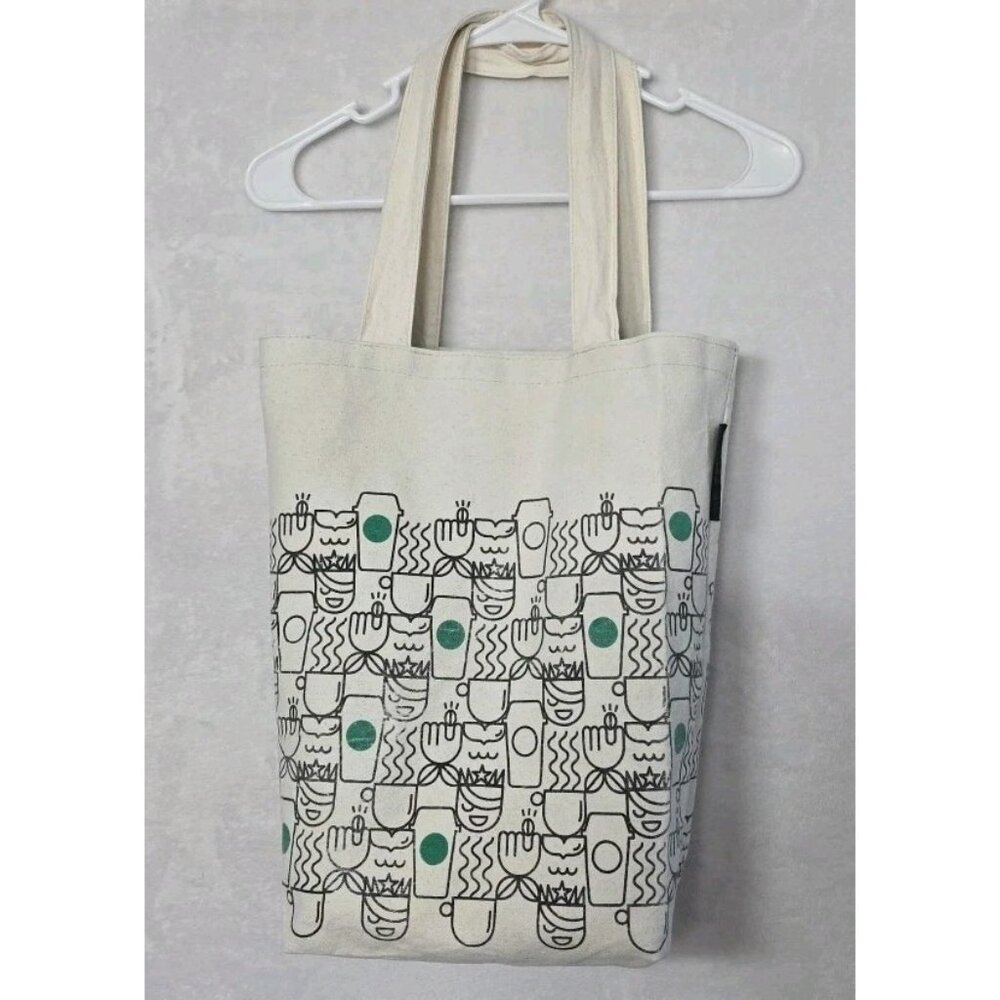 Starbucks 2017 Canvas Travel Tote Bag - Siren Coffee Mug Cup Print 5"x10"x16"